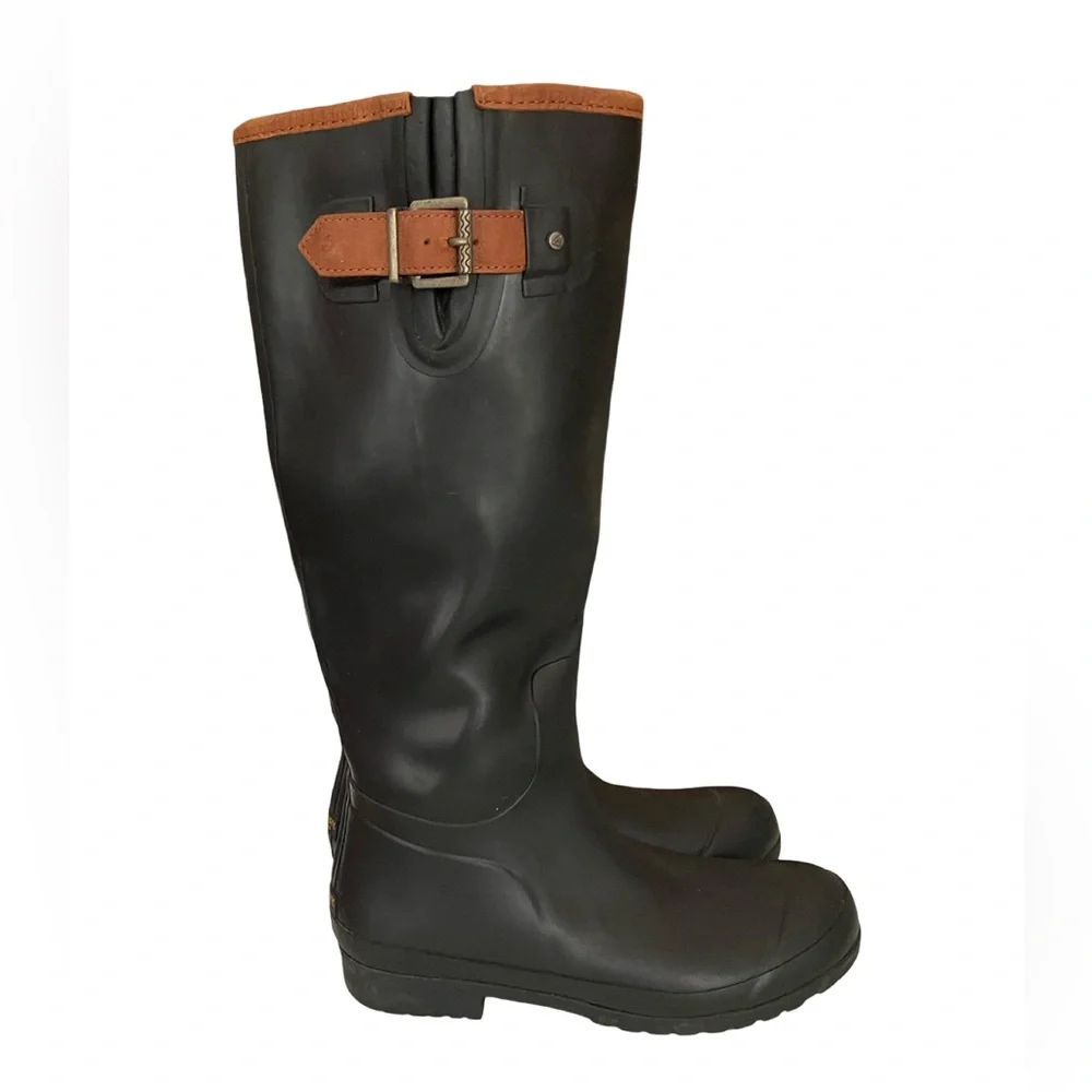 Sperry Top Sider Walker Haze Tall Rubber Rain Riding Boots Black and Brown 8 - Picture 9 of 11